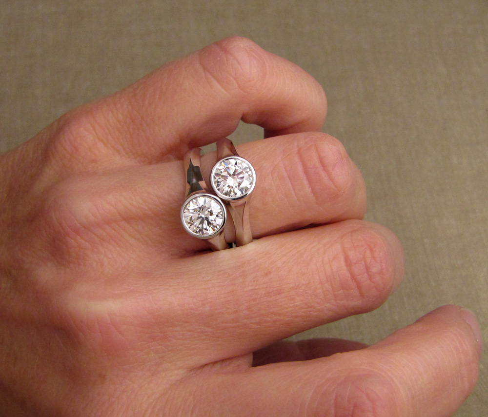 Hand-carved geometric platinum solitaires 1.25ct diamonds