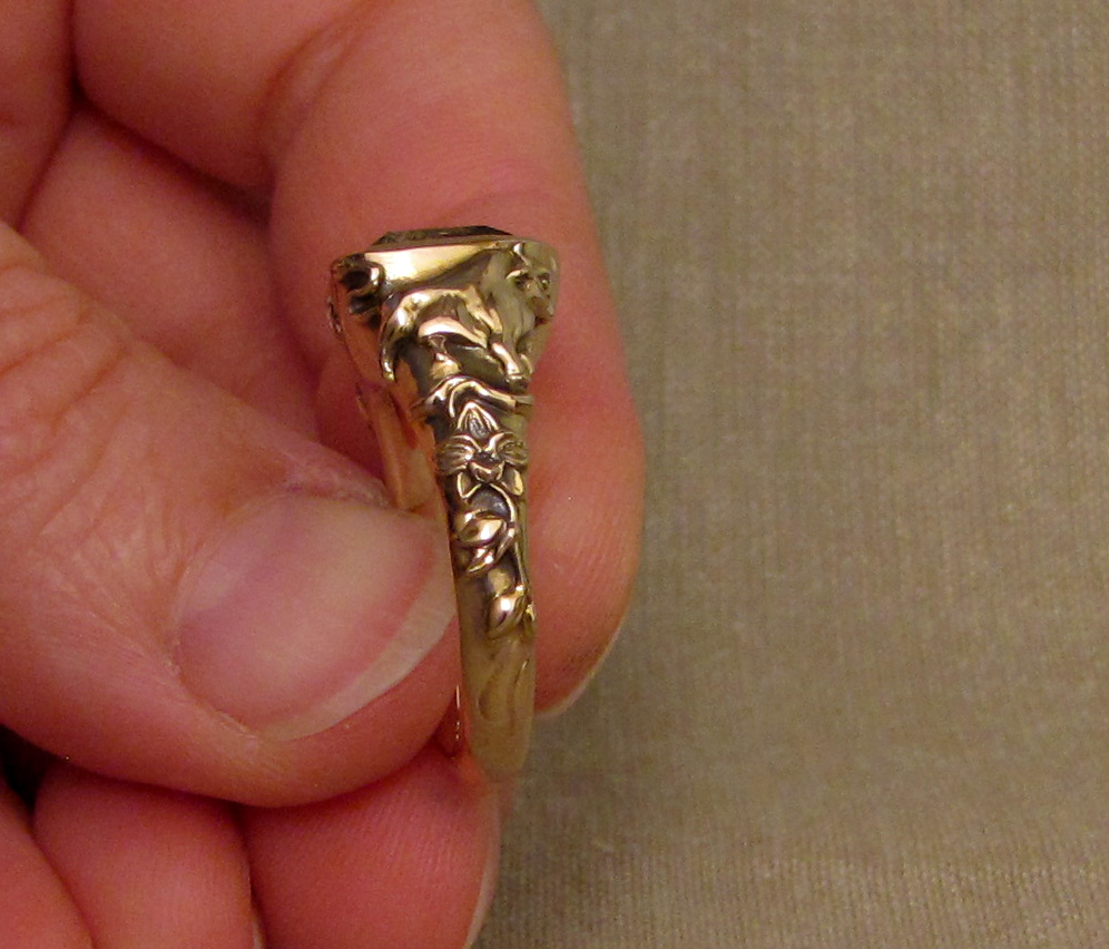 Custom-designed & hand-carved Zodiac ring, tourmaline, 19K rose gold