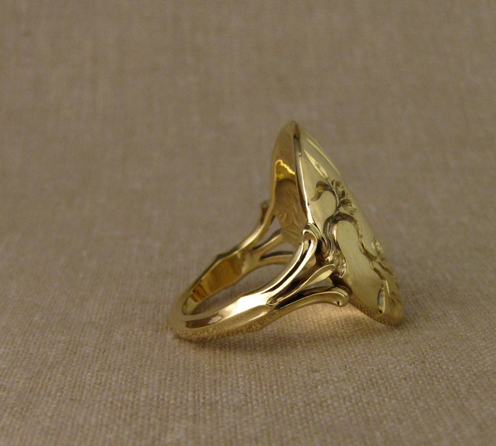 Custom designed & carved ring by Cheyenne Weil, 18K yellow gold