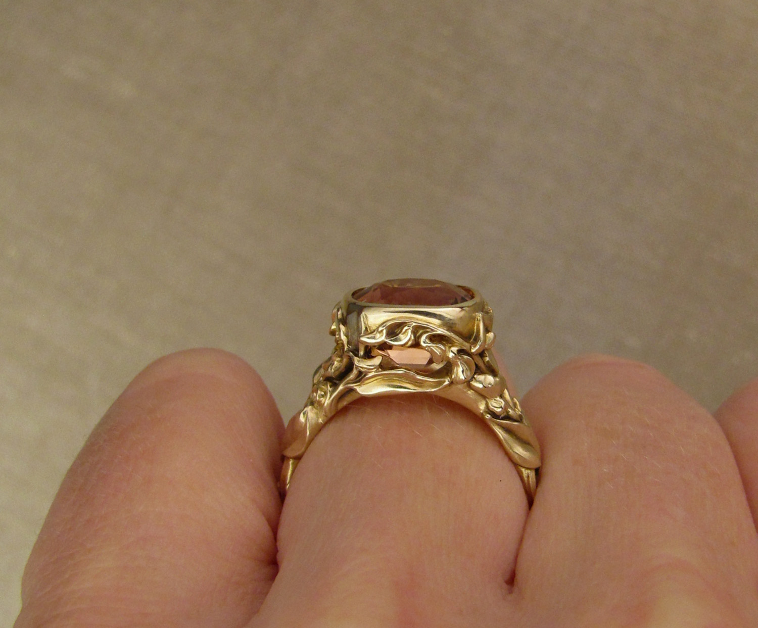 peachy tourmaline sweet pea ring Gin and Butterflies