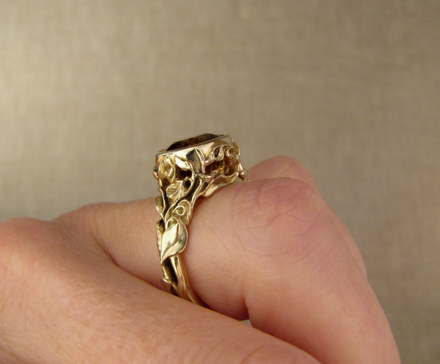 peachy tourmaline sweet pea ring Gin and Butterflies