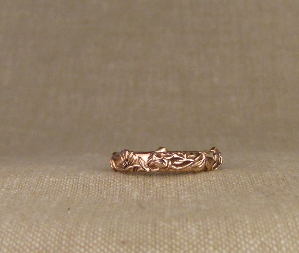 Hand-carved CA poppy wedding band in rose gold