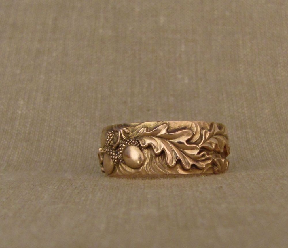 Custom designed & Hand-carved Wide Oak Leaves & Acorns Band in 19K rose gold