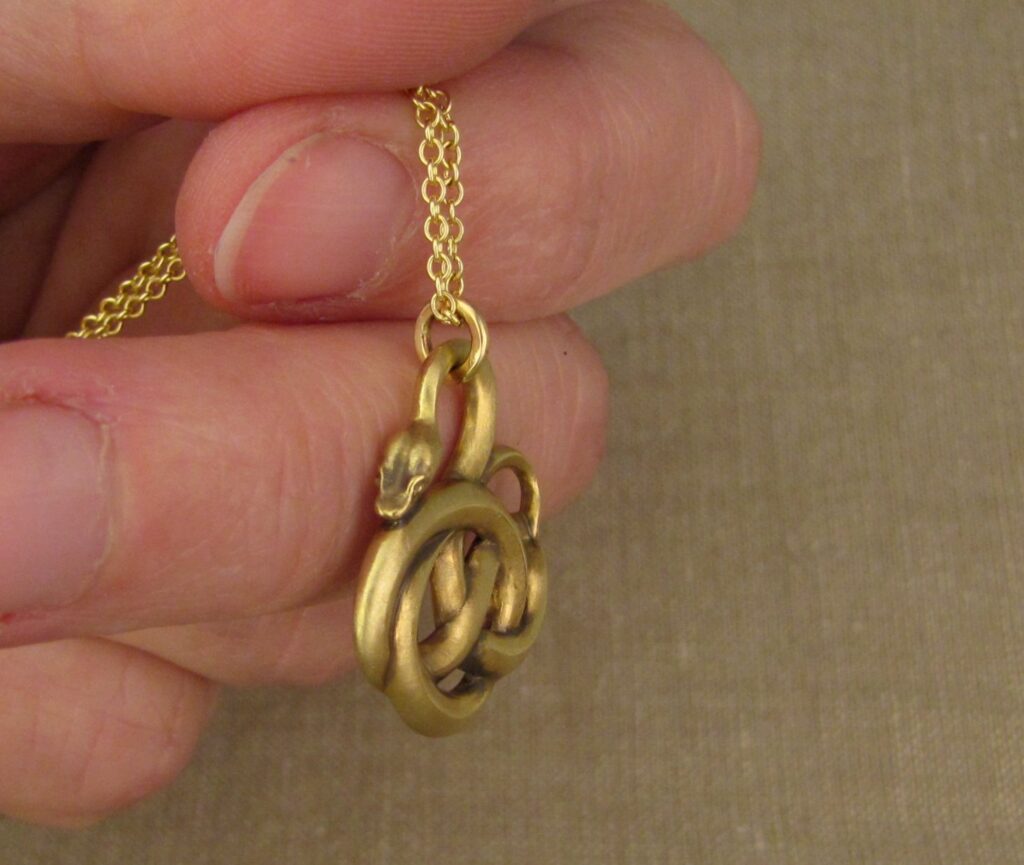 Curling Snake pendant, 18K gold, cheyenne weil jewelry