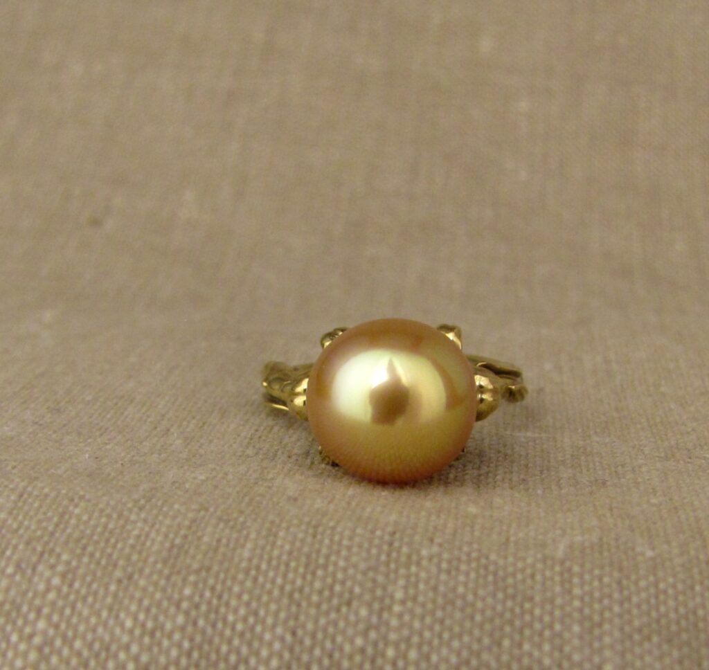 Custom designed Tiawan Lily Pearl Solitaire with Golden South Sea pearl, 18K yellow gold, Cheyenne Weil