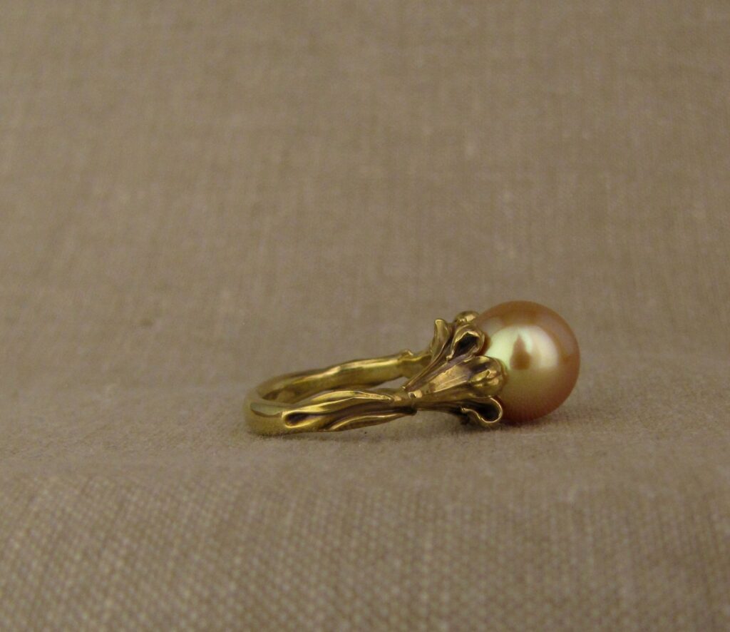 Custom designed Tiawan Lily Pearl Solitaire with Golden South Sea pearl, 18K yellow gold, Cheyenne Weil