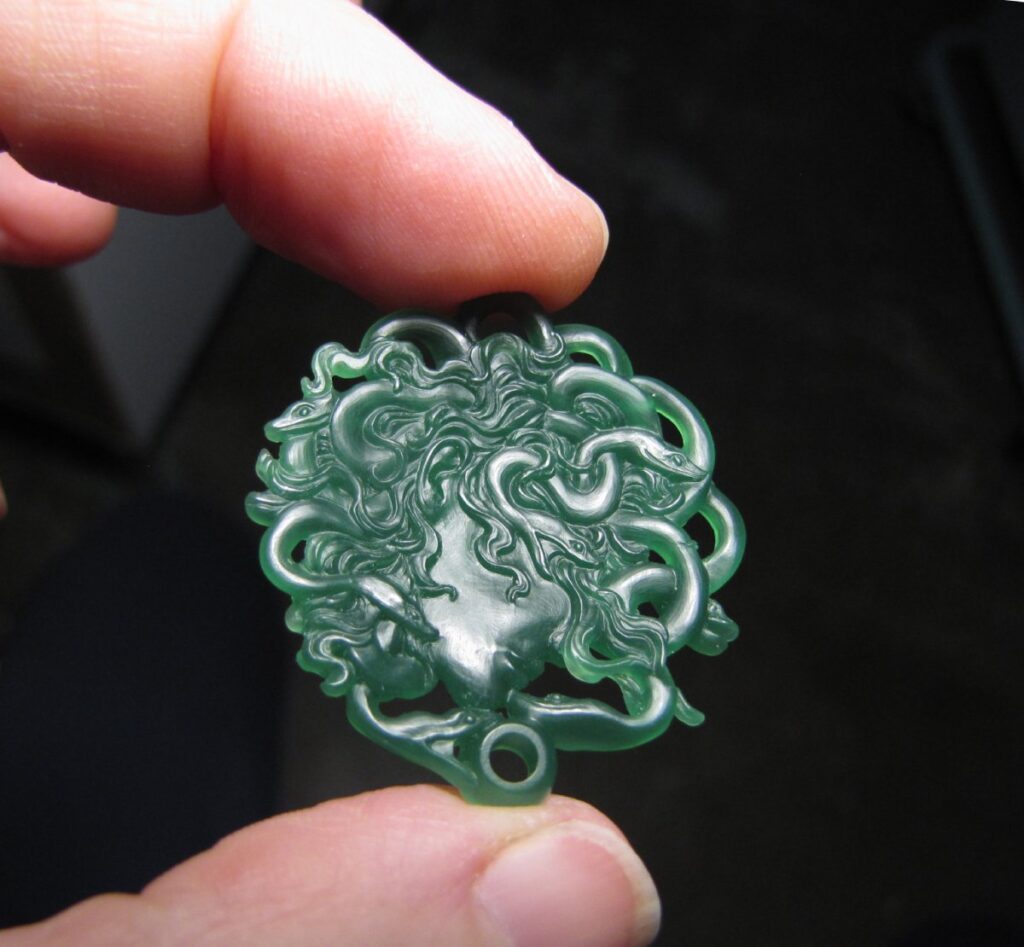 Hand-carved Medusa Pendant, wax in process, Cheyenne Weil