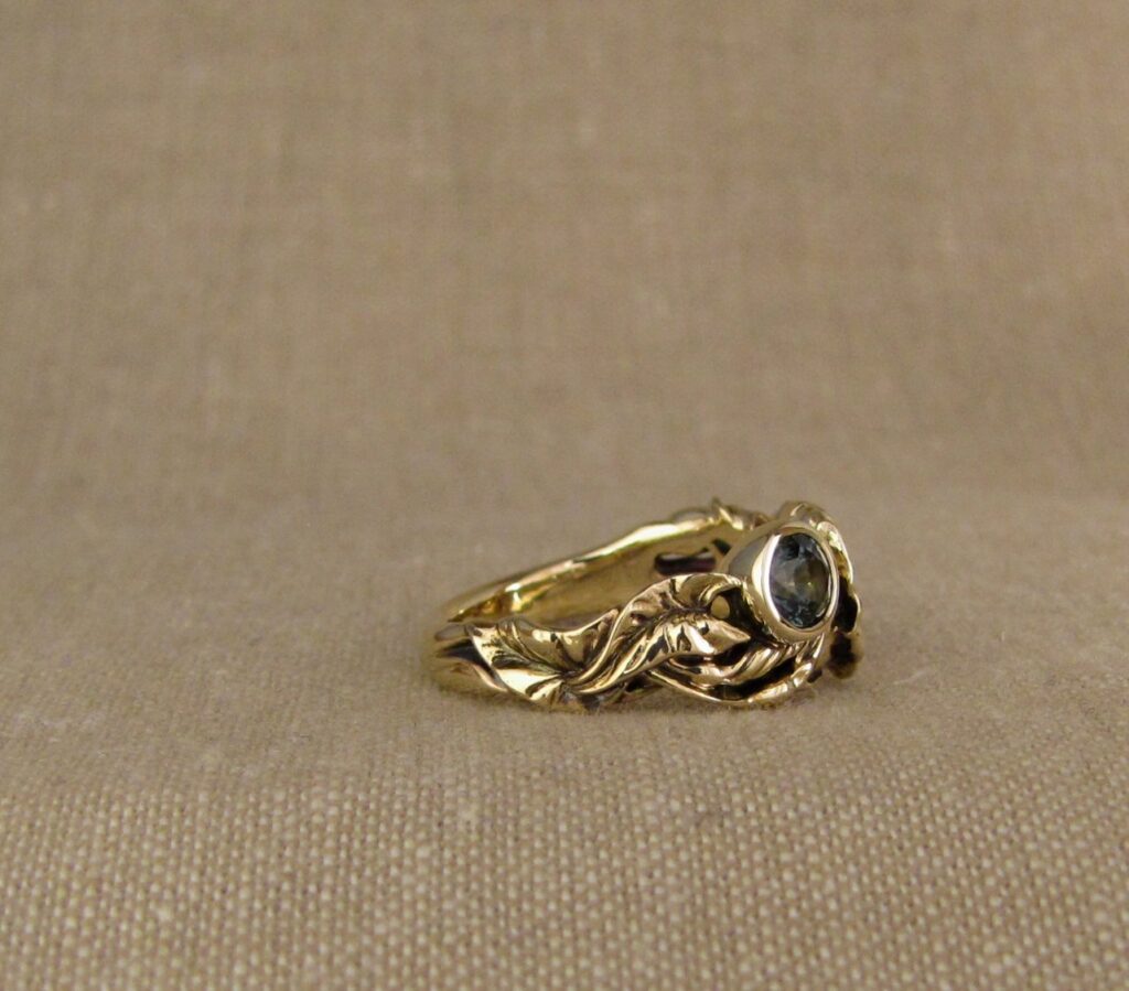 Morning Glory Ring with green sapphire and diamond, 14K yellow gold, Cheyenne Weil